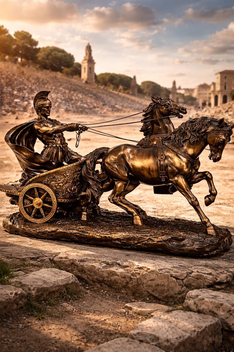 Handcrafted Roman sculpture at the shop in Rome